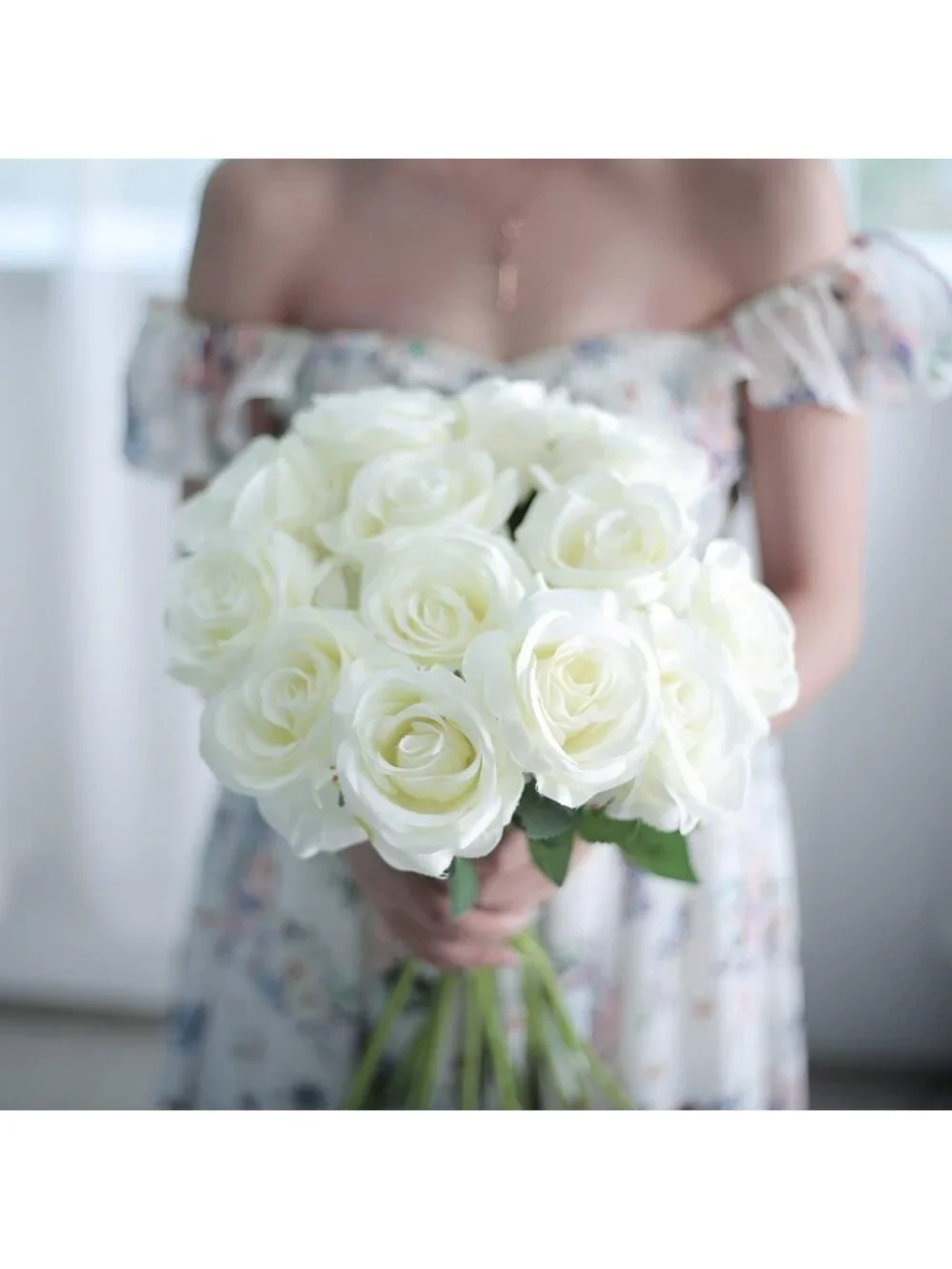 12PCS Realistic Silk Roses Bouquet - Long Stem Flowers for Home, Wedding, Party